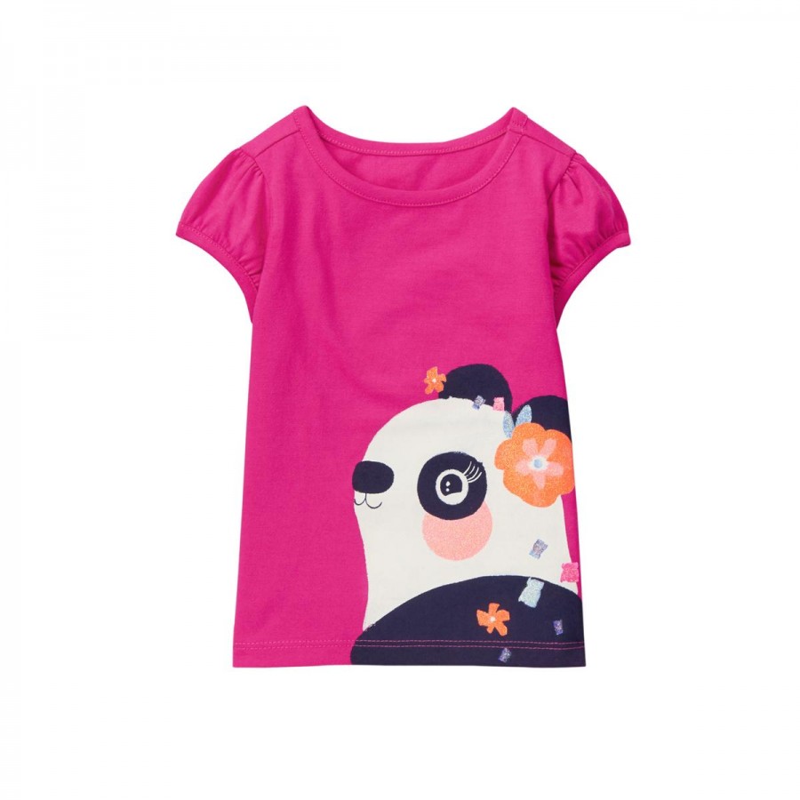 桃紅色花花熊貓短袖