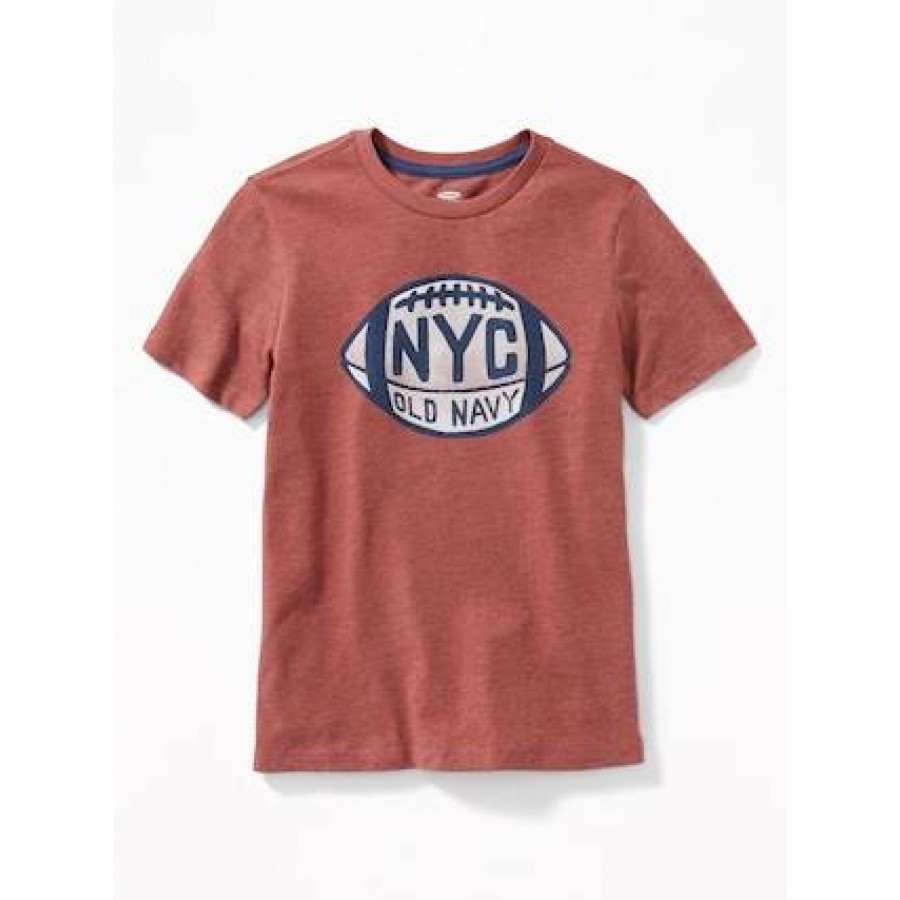 磚紅色橄欖球圖案短袖棉T