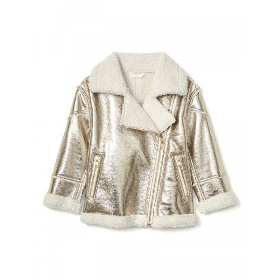 金屬感內絨騎士外套